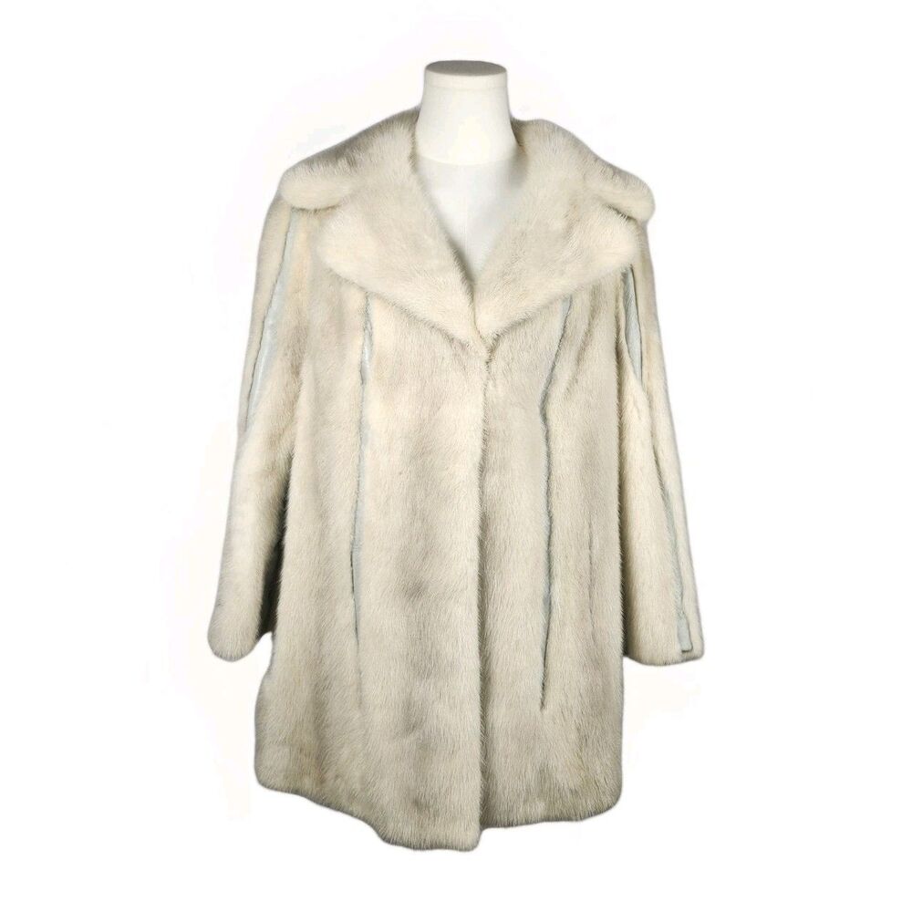Vintage Cream Mid Length Mink Fur Coat With Leather Accents Old Money Appx Sz M